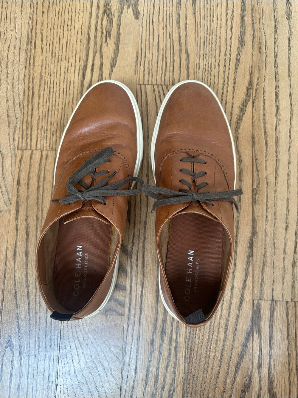 Cole Haan Brown Leather Lace-Up Oxfords with White Sole